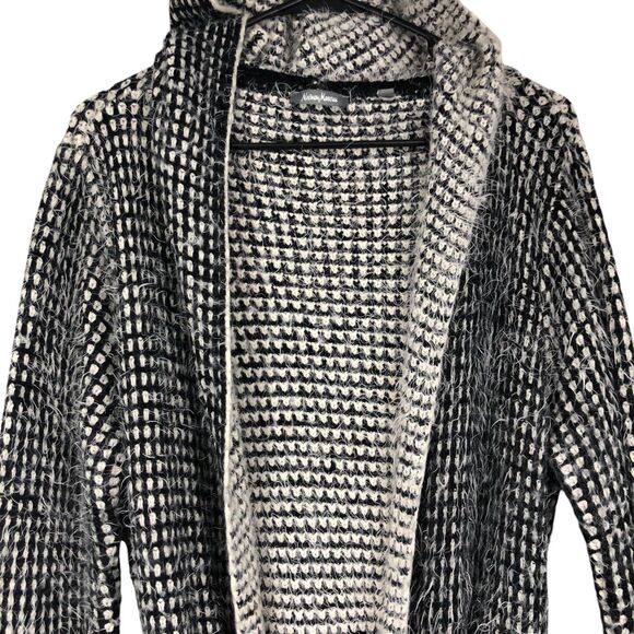 Neiman Marcus Cardigan Open Front, Belted Sweater Hoodie, Eyelash Fabric, sz  L - Picture 4 of 10